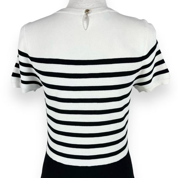 Talbots Women's Color block Stripe Fit & Flare Dress Size Medium P Black White - Picture 7 of 13